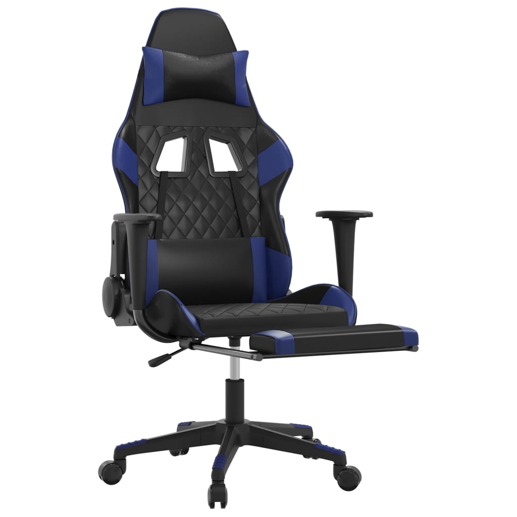 Scaun de gaming masaj/suport picioare negru/albastru piele eco - Lando