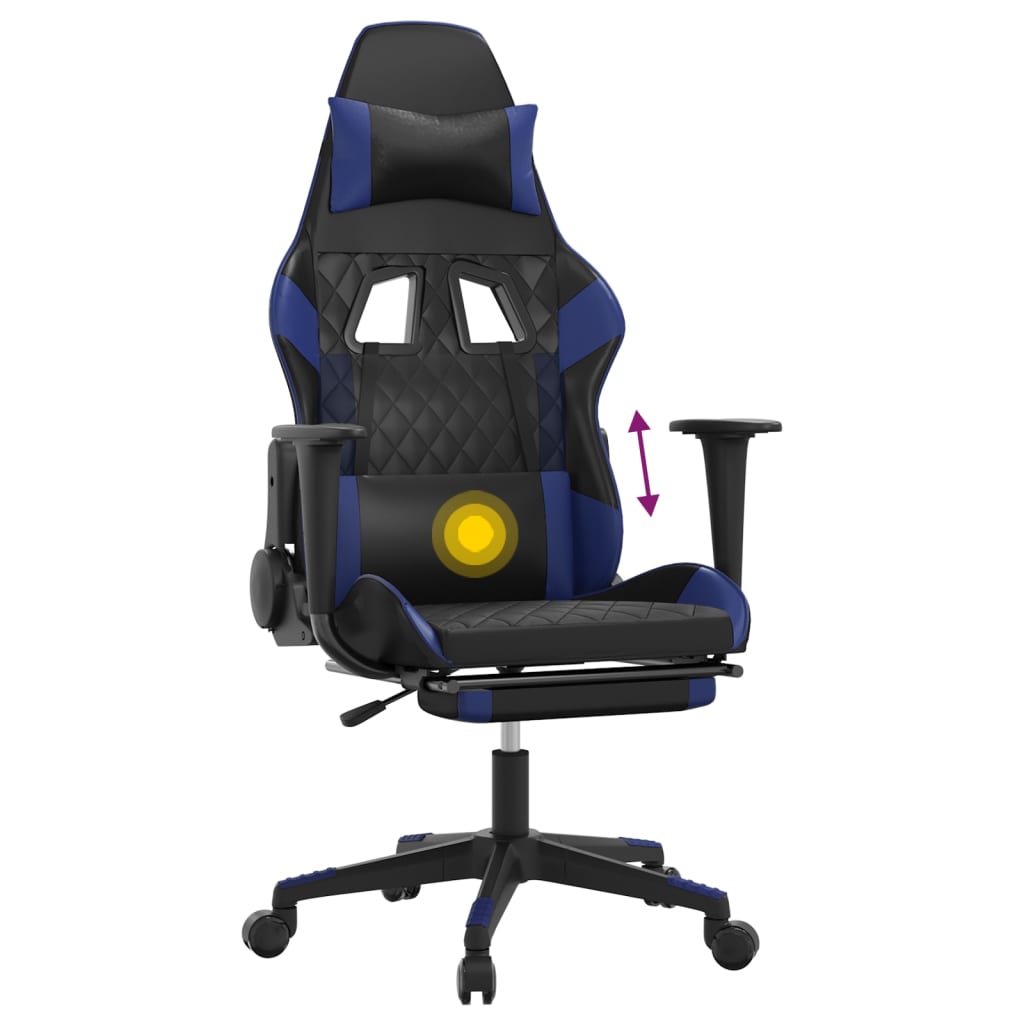 Scaun de gaming masaj/suport picioare negru/albastru piele eco - Lando