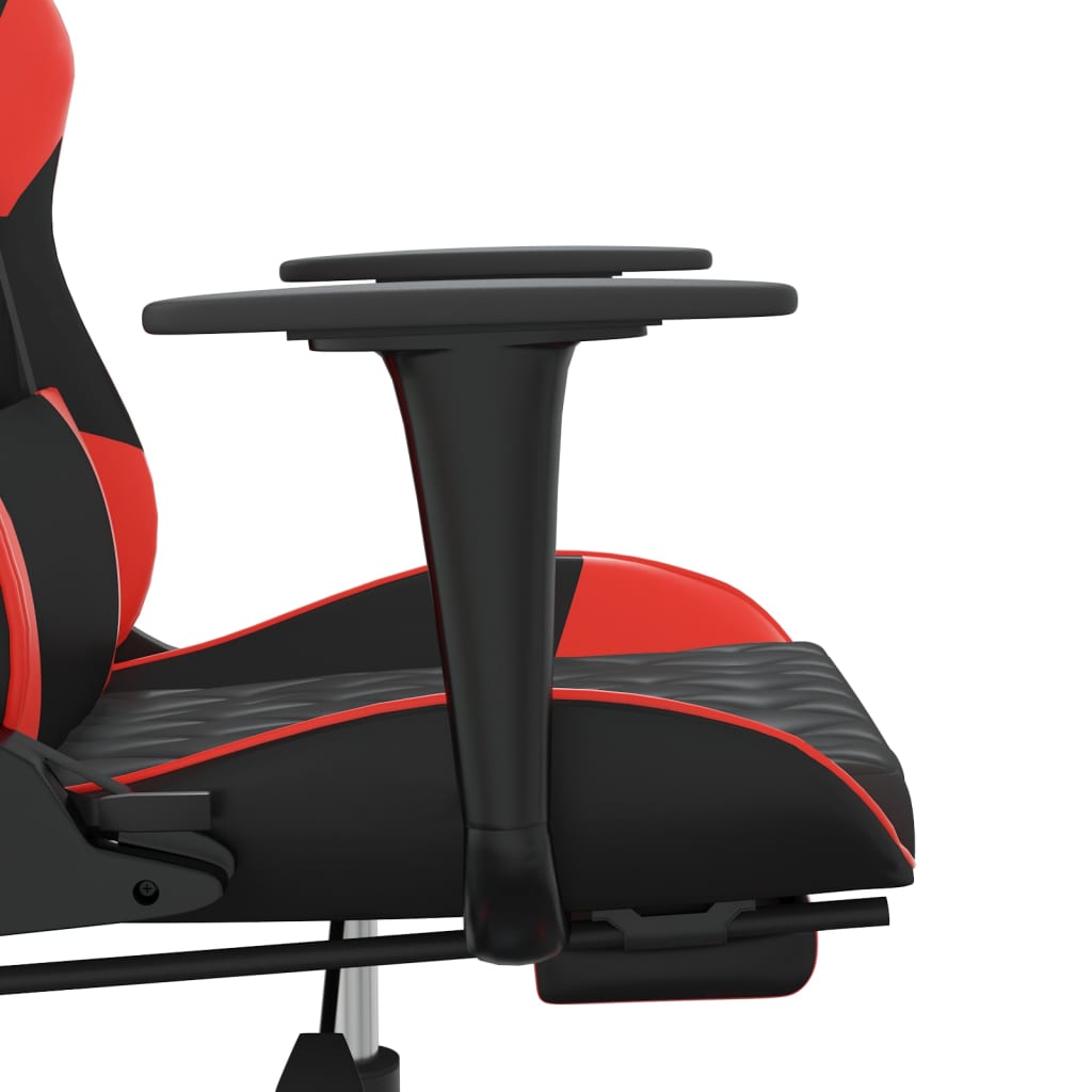 Scaun de gaming cu masaj/suport picioare, negru/roșu, piele eco - Lando