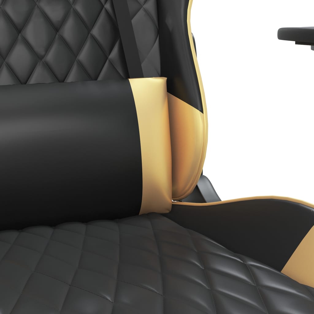 Scaun de gaming cu masaj/suport picioare negru/auriu piele eco - Lando