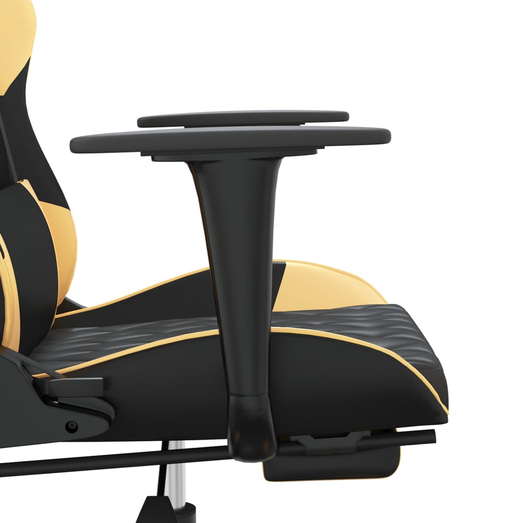 Scaun de gaming cu masaj/suport picioare negru/auriu piele eco - Lando