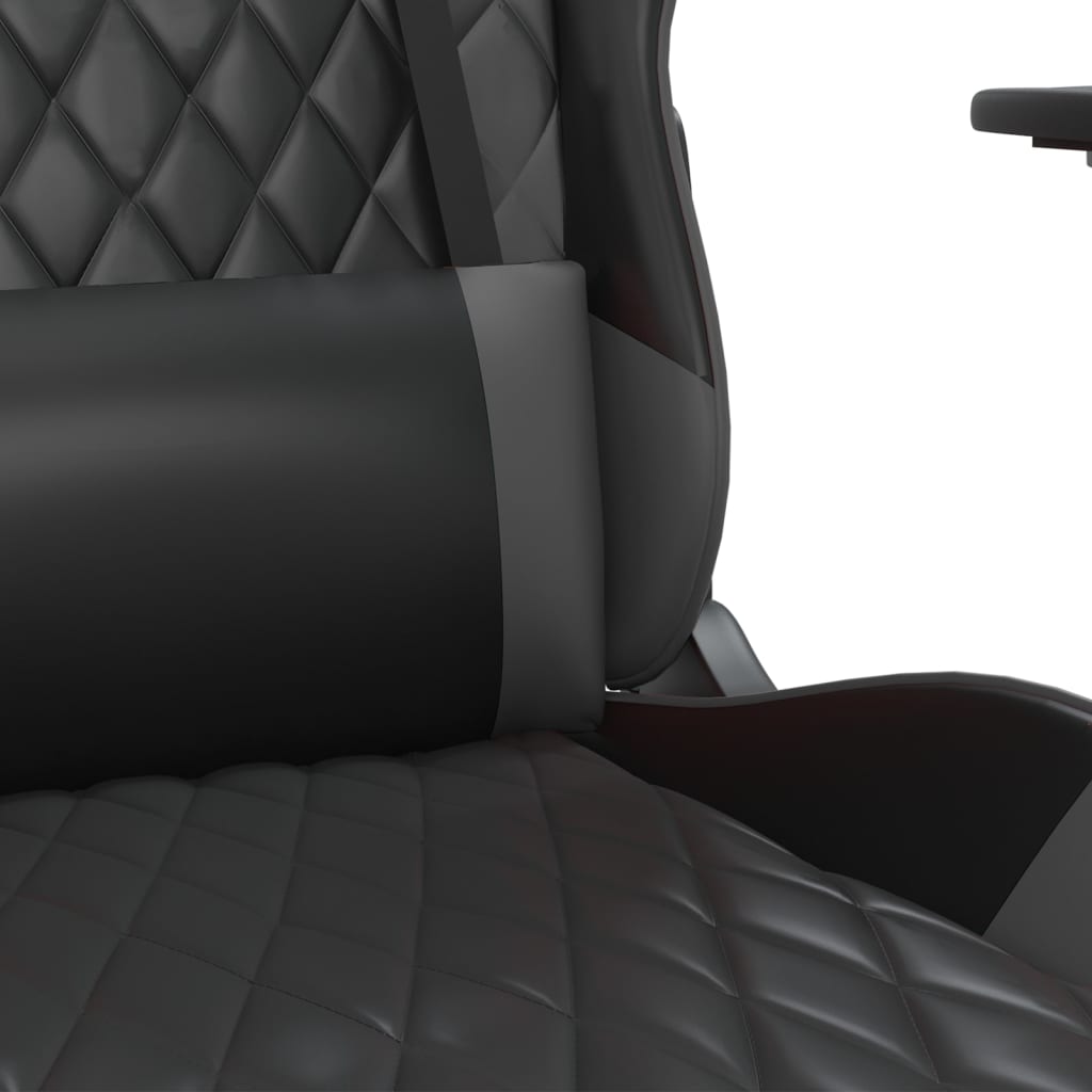 Scaun de gaming cu masaj/suport picioare, negru/gri, piele eco - Lando