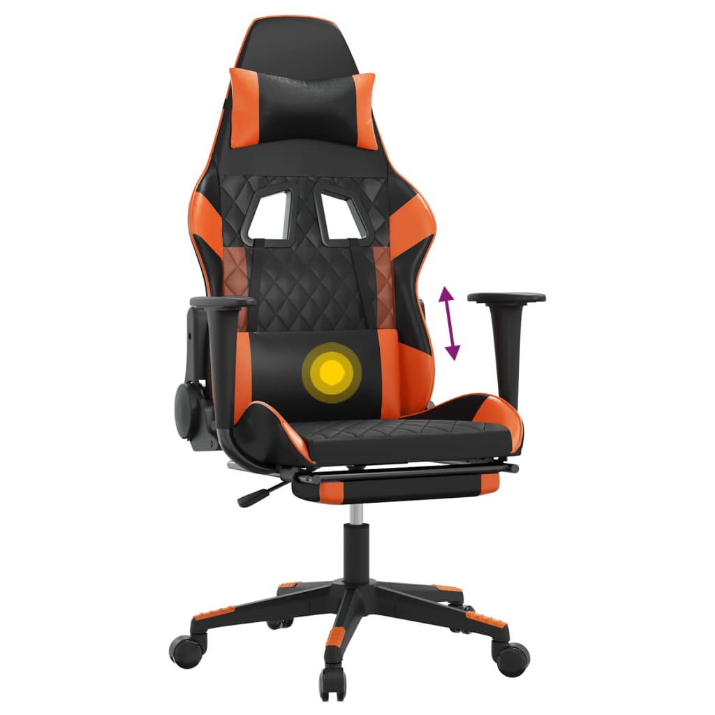 Scaun gaming masaj/suport picioare, negru/portocaliu, piele eco - Lando