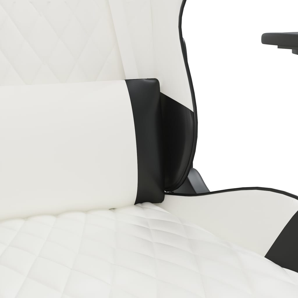Scaun de gaming masaj/suport picioare alb/negru piele eco - Lando