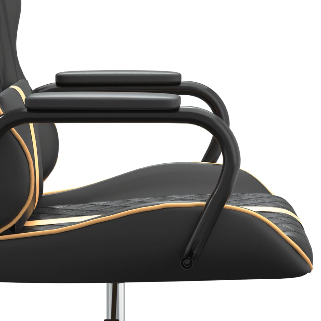Scaun de gaming de masaj, negru și auriu, piele ecologică - Lando