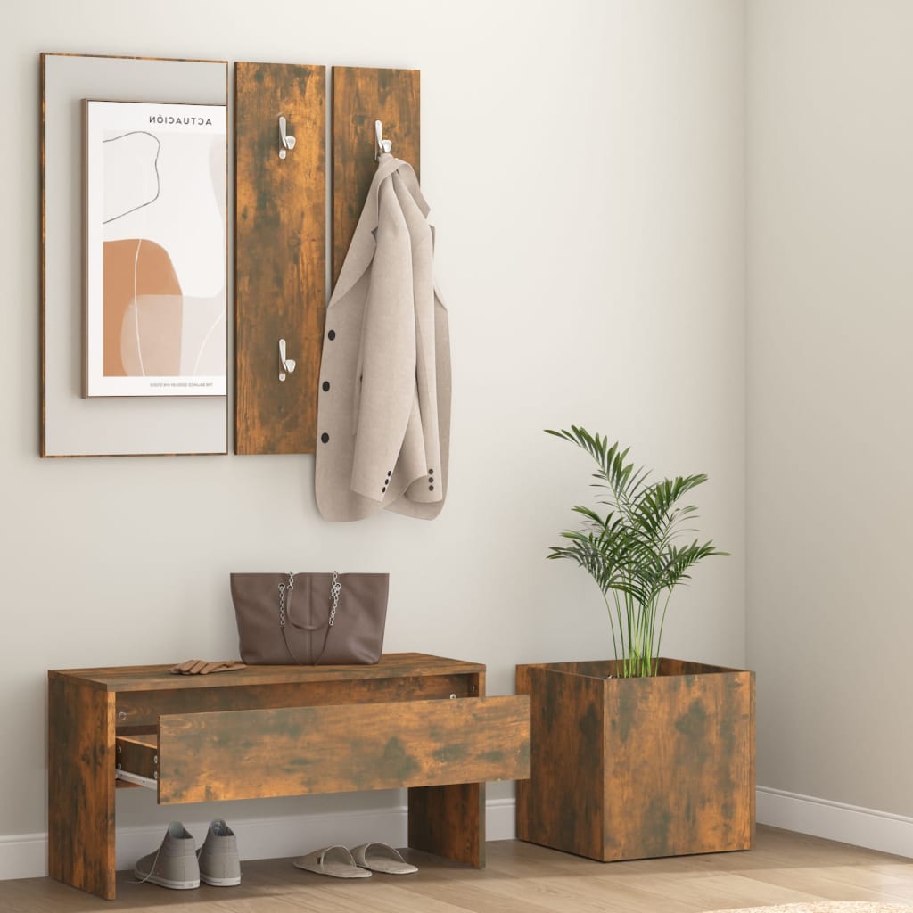 Set de mobilier pentru hol, stejar fumuriu, lemn prelucrat - Lando