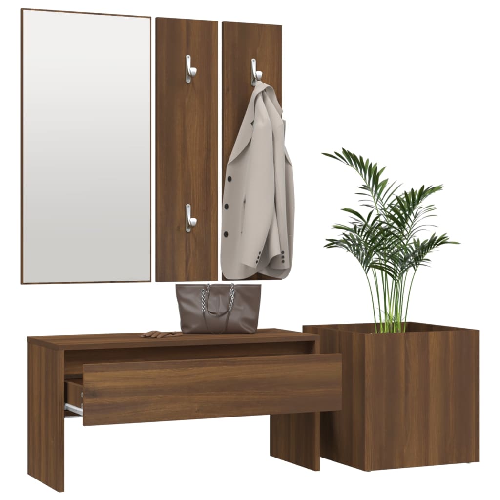 Set de mobilier pentru hol, stejar maro, lemn prelucrat - Lando
