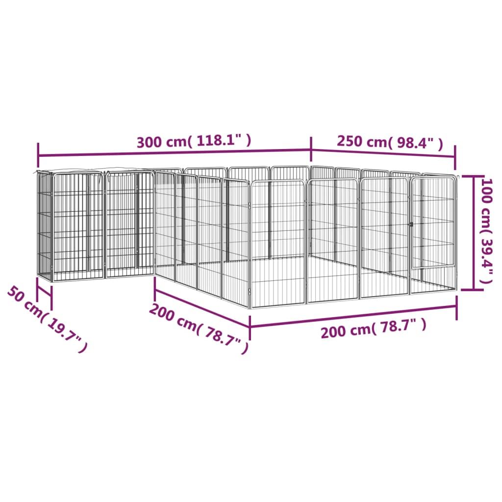 Țarc câini 22 panouri negru 50x100 cm oțel vopsit electrostatic - Lando