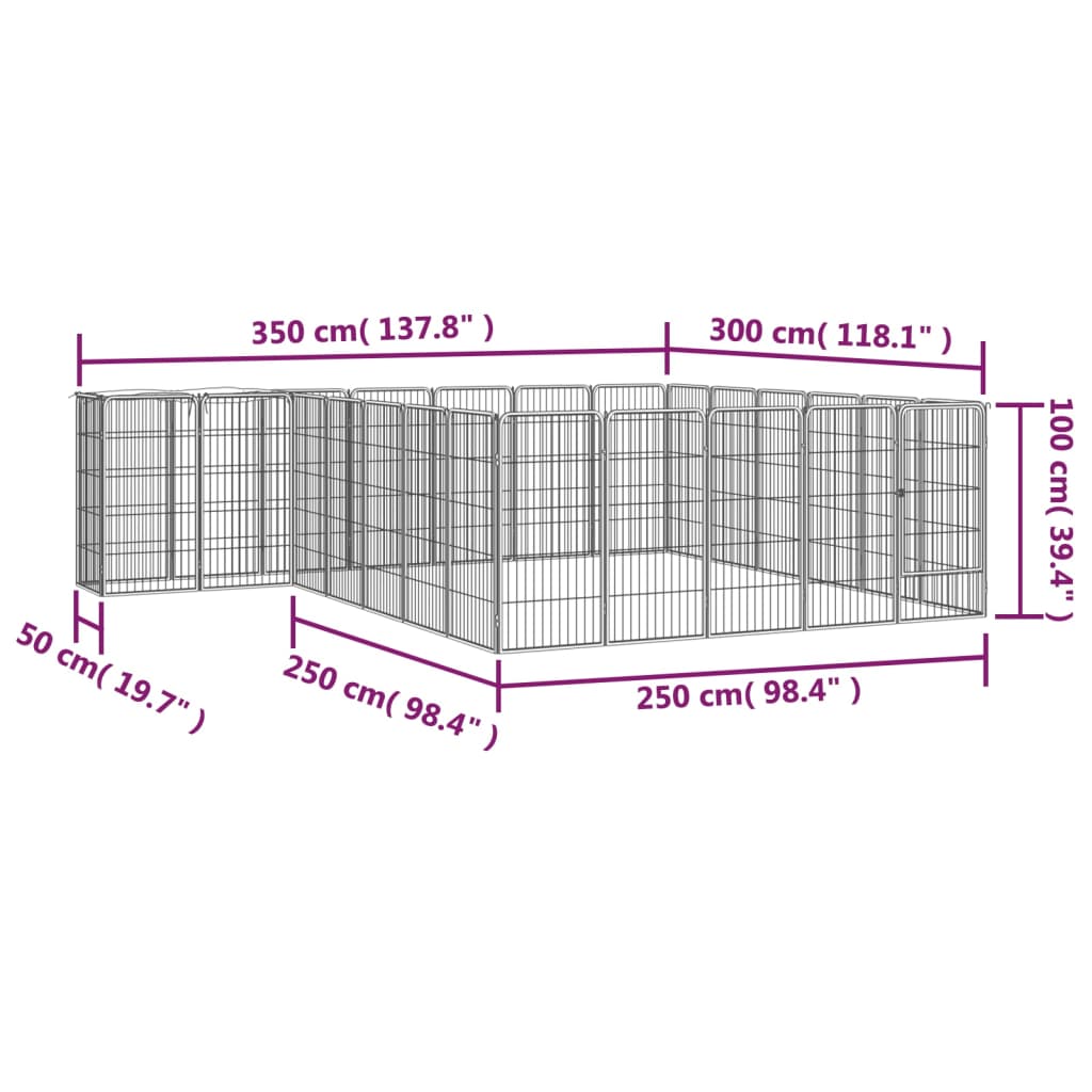 Țarc câini 26 panouri negru 50x100 cm oțel vopsit electrostatic - Lando