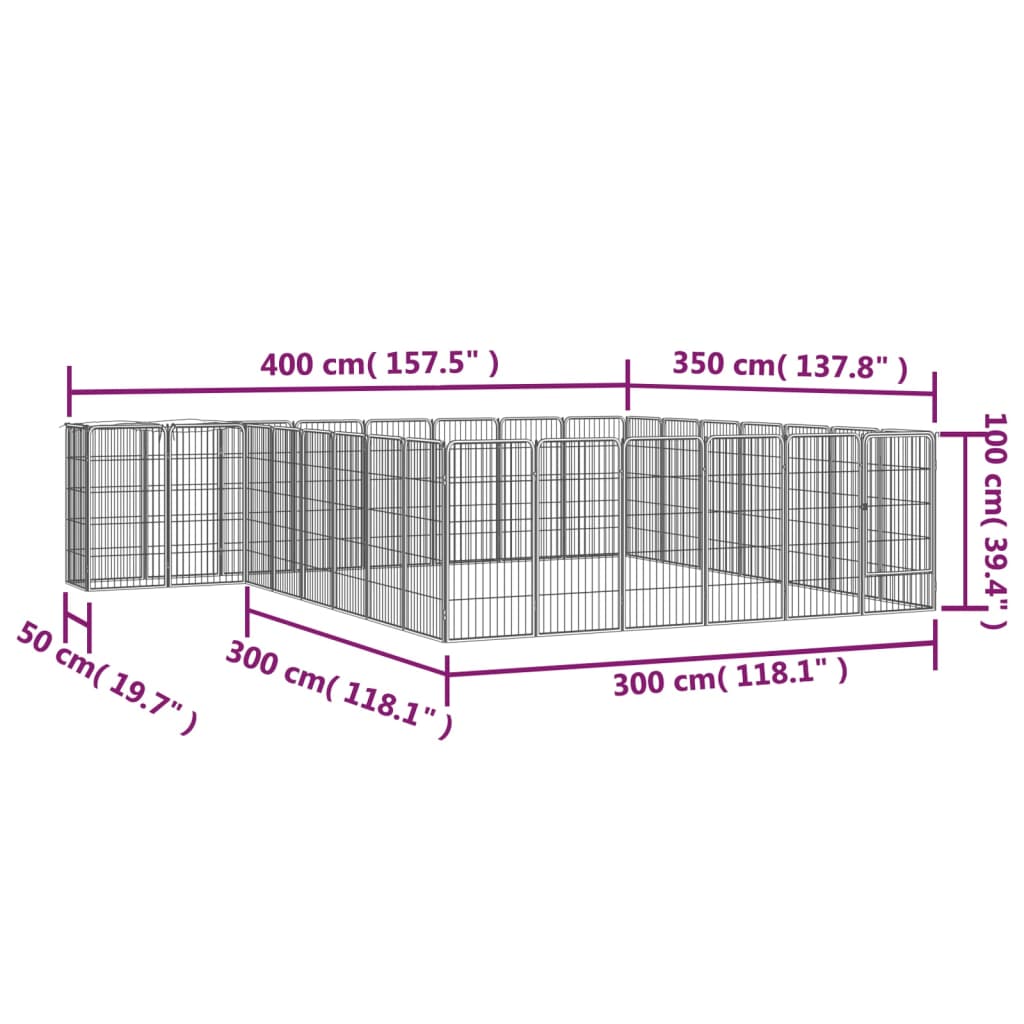 Țarc câini 30 panouri negru 50x100 cm oțel vopsit electrostatic - Lando