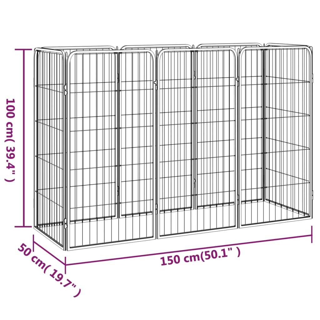 Țarc câini 8 panouri, negru 50x100 cm oțel vopsit electrostatic