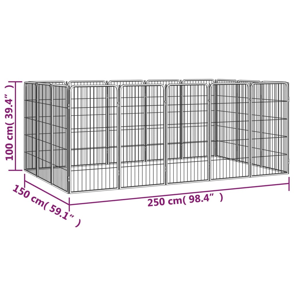 Țarc câini 16 panouri negru 50x100 cm oțel vopsit electrostatic - Lando