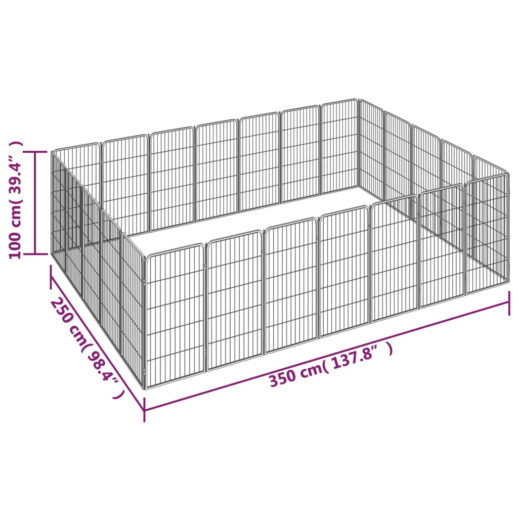 Țarc câini 24 panouri negru 50x100 cm oțel vopsit electrostatic - Lando