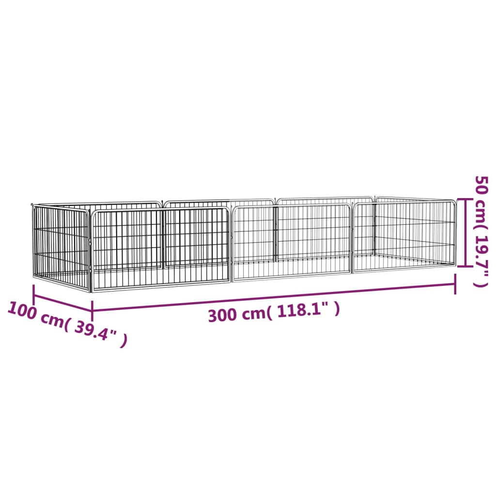 Țarc câini 8 panouri negru 100x50 cm, oțel vopsit electrostatic - Lando