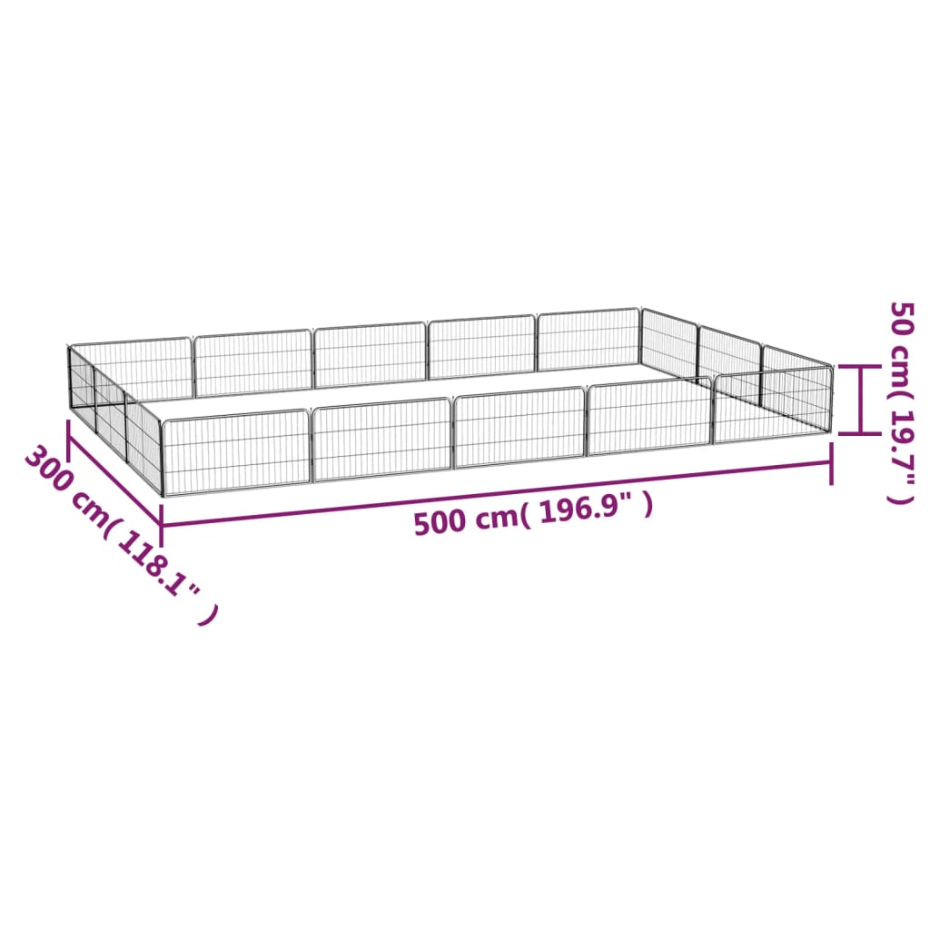 Țarc câini 16 panouri negru 100x50 cm oțel vopsit electrostatic - Lando