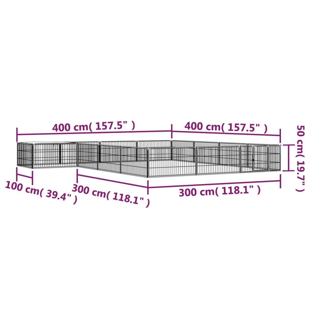 Țarc câini 16 panouri negru 100x50 cm oțel vopsit electrostatic - Lando