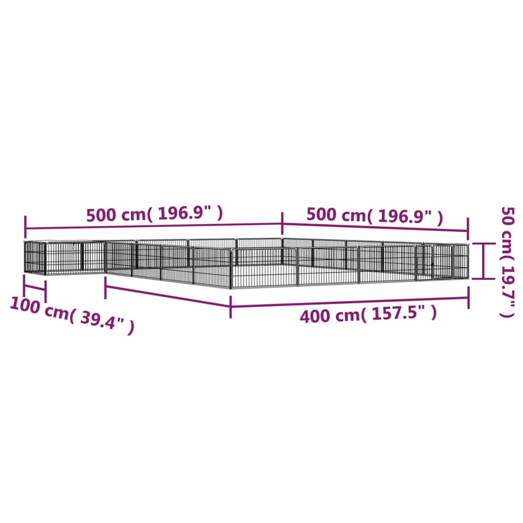 Țarc câini 20 panouri negru 100x50 cm oțel vopsit electrostatic - Lando