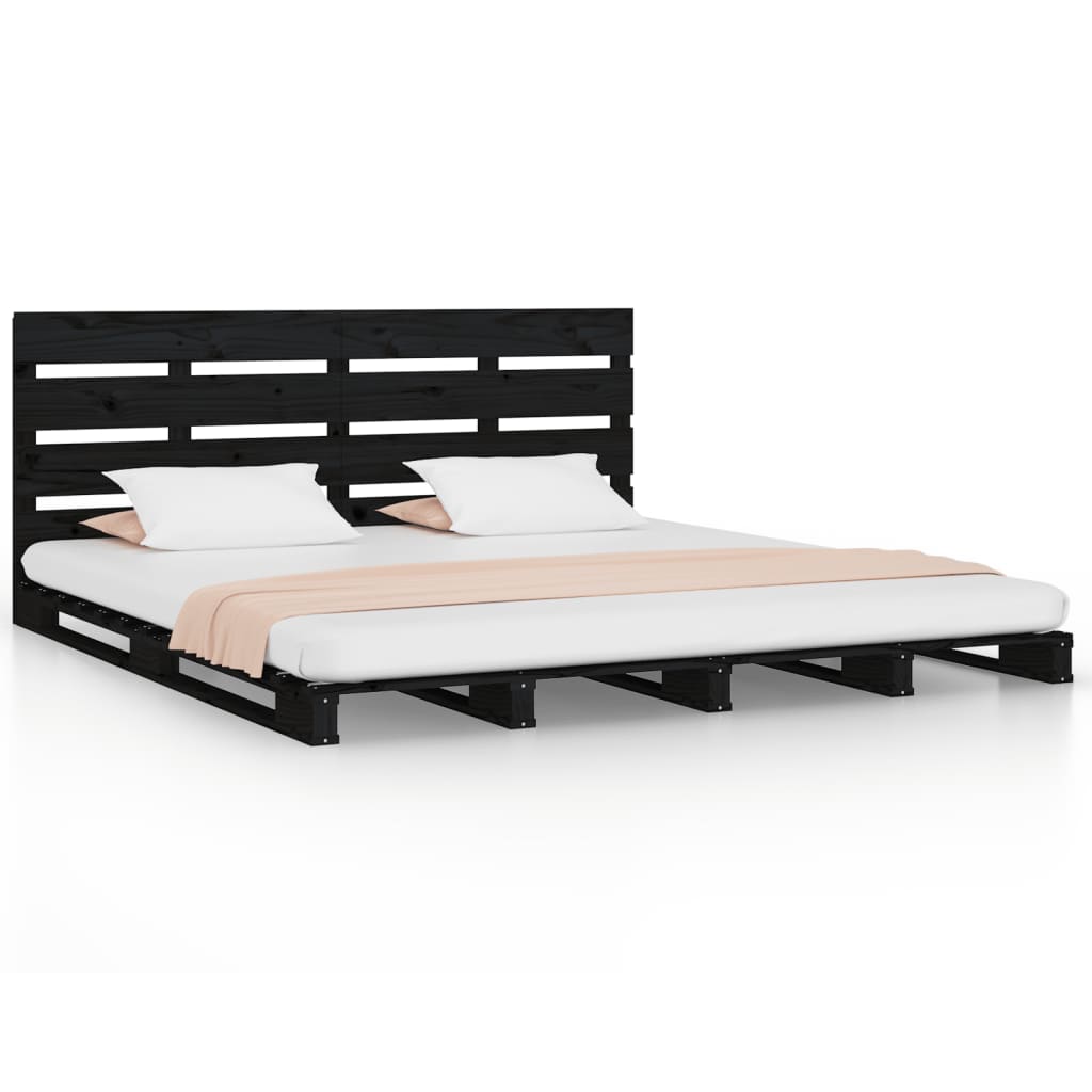 Cadru de pat dublu 4FT6, negru, 135x190 cm, lemn masiv de pin - Lando