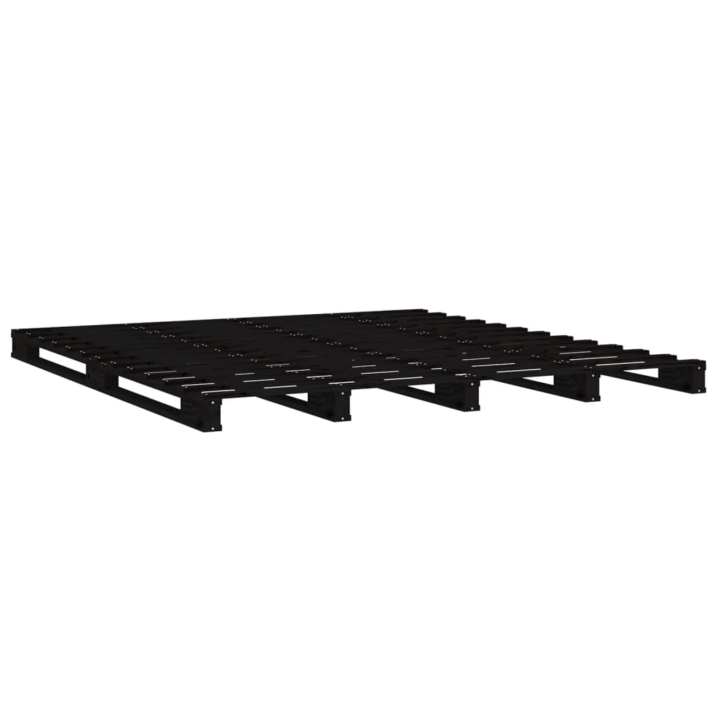Cadru de pat dublu 4FT6, negru, 135x190 cm, lemn masiv de pin - Lando
