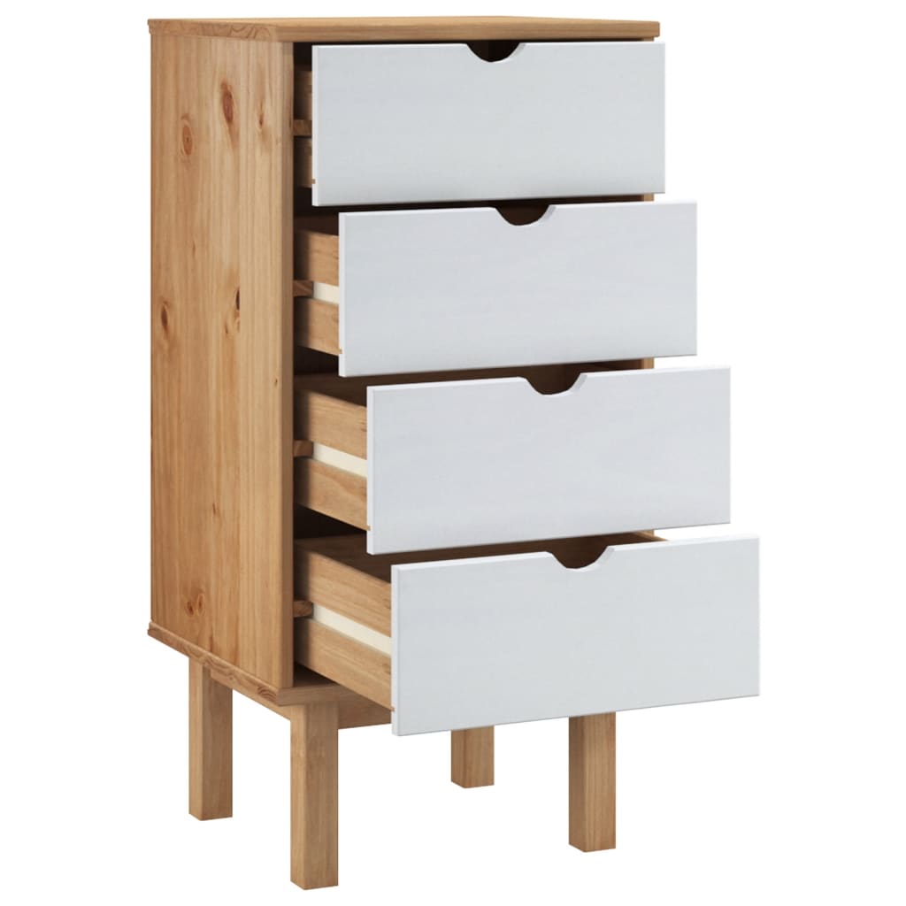 Dulap cu sertar "OTTA", maro/alb, 46x39,5x90 cm, lemn masiv pin - Lando