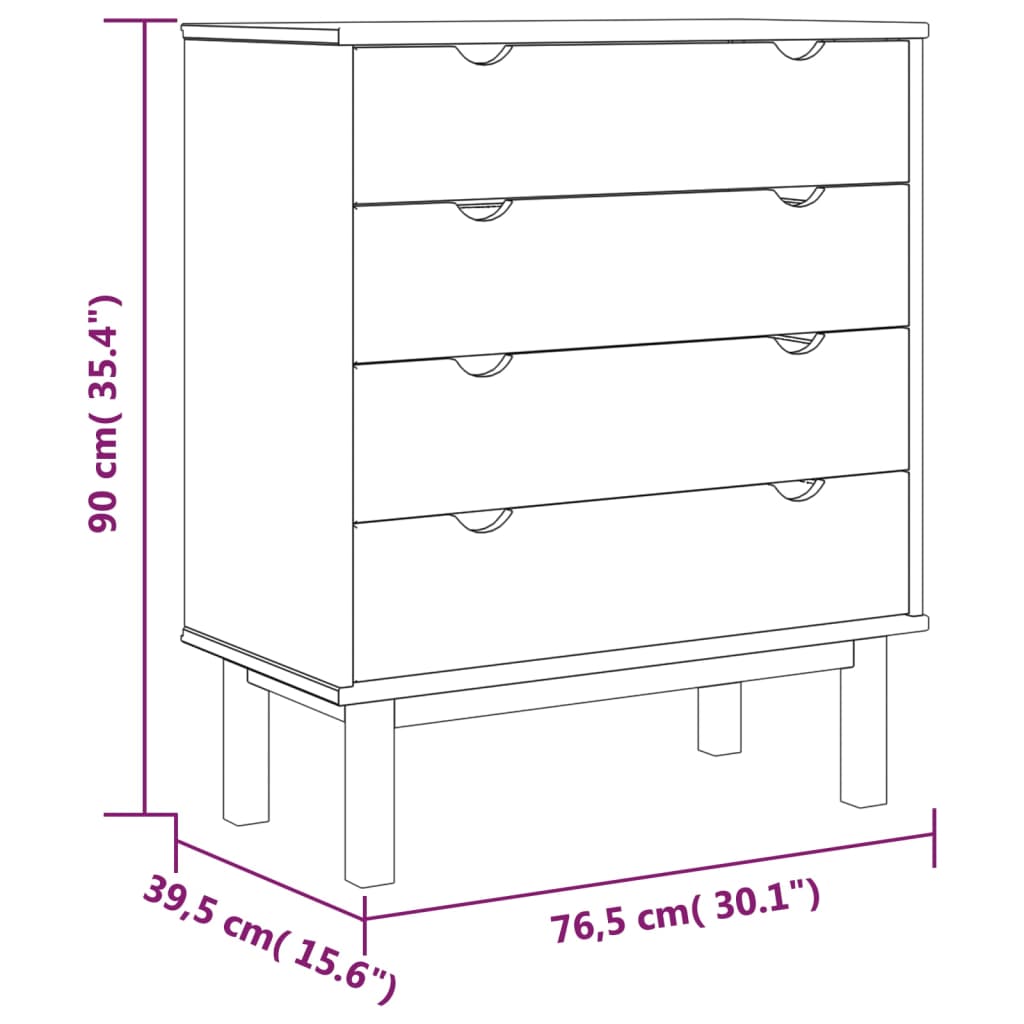 Dulap cu sertar OTTA, maro/alb, 76,5x39,5x90 cm, lemn masiv pin