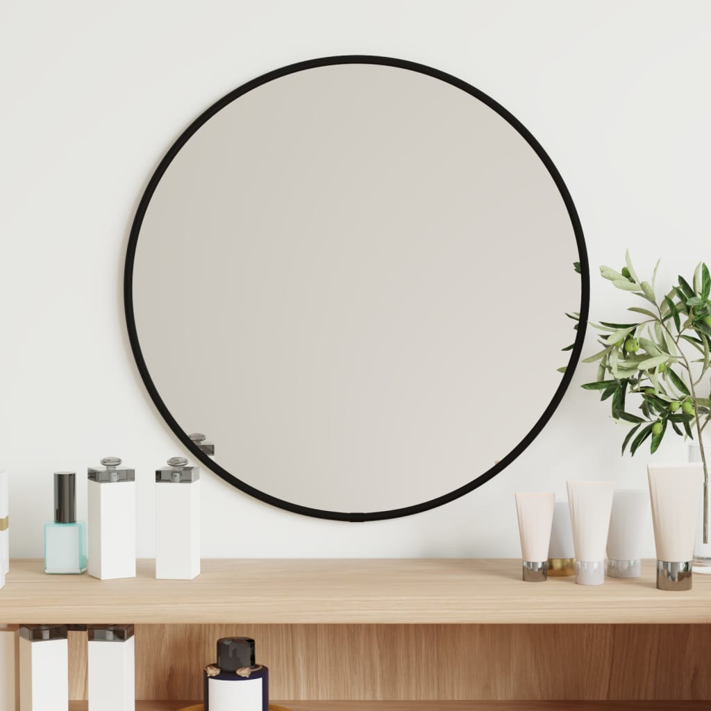 Oglindă de perete rotundă, negru, Ø 40 cm - Lando