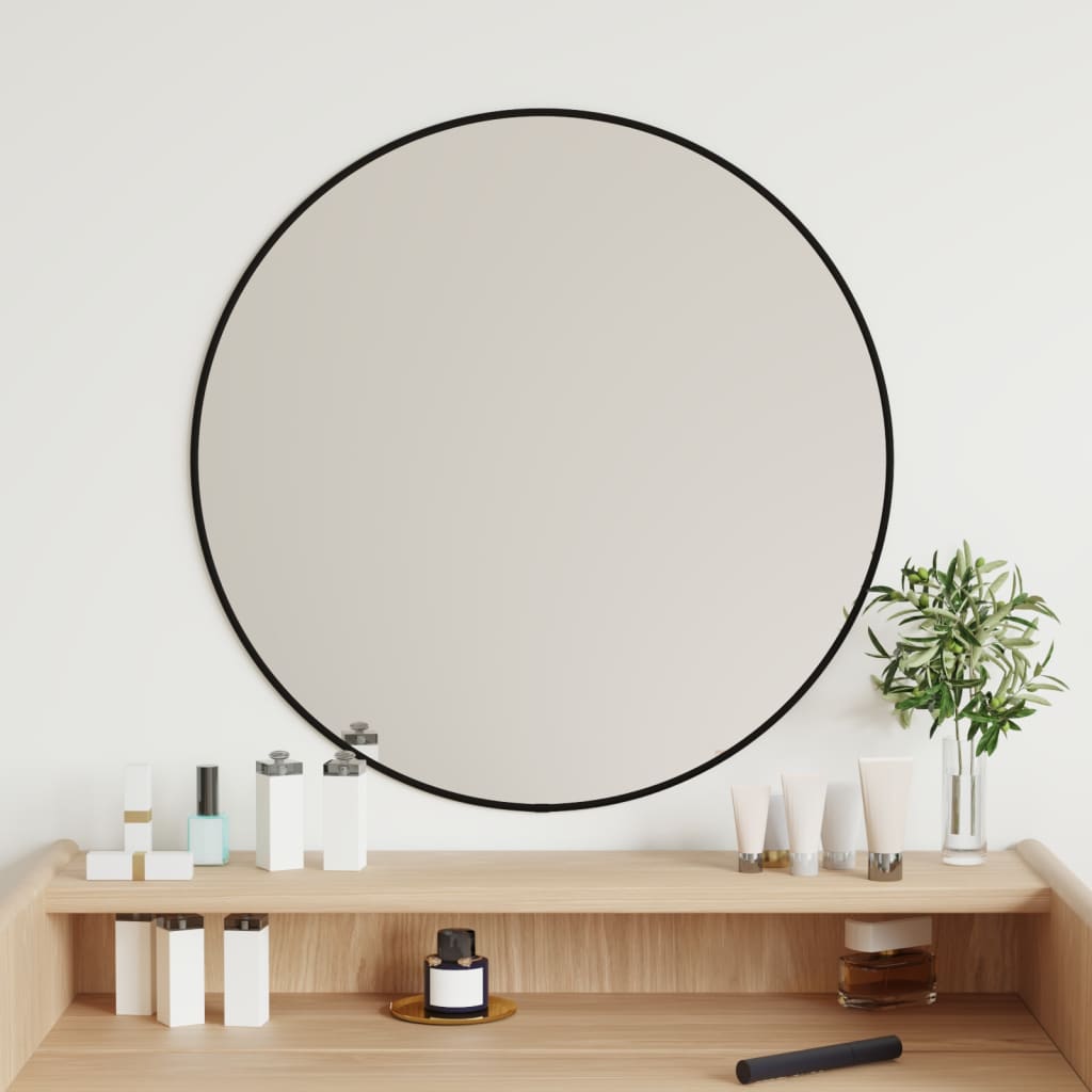 Oglindă de perete rotundă, negru, Ø 60 cm - Lando
