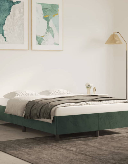 Încărcați imaginea în vizualizatorul Galerie, Cadru de pat, verde închis, 140x190 cm, catifea - Lando
