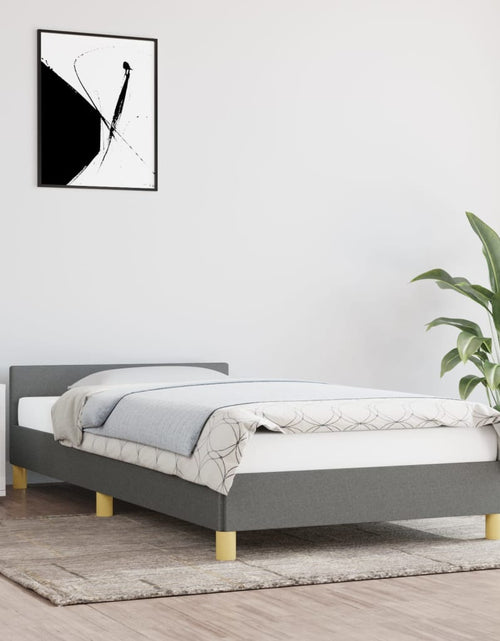 Загрузите изображение в средство просмотра галереи, Cadru de pat cu tăblie, gri închis, 80x200 cm, textil - Lando
