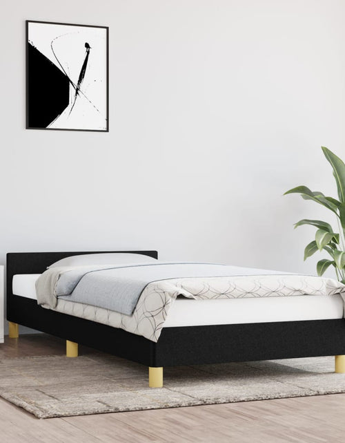 Încărcați imaginea în vizualizatorul Galerie, Cadru de pat cu tăblie, negru, 80x200 cm, textil - Lando
