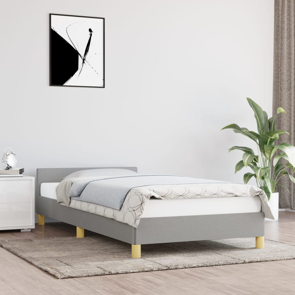 Cadru de pat cu tăblie, gri deschis, 90x190 cm, textil - Lando
