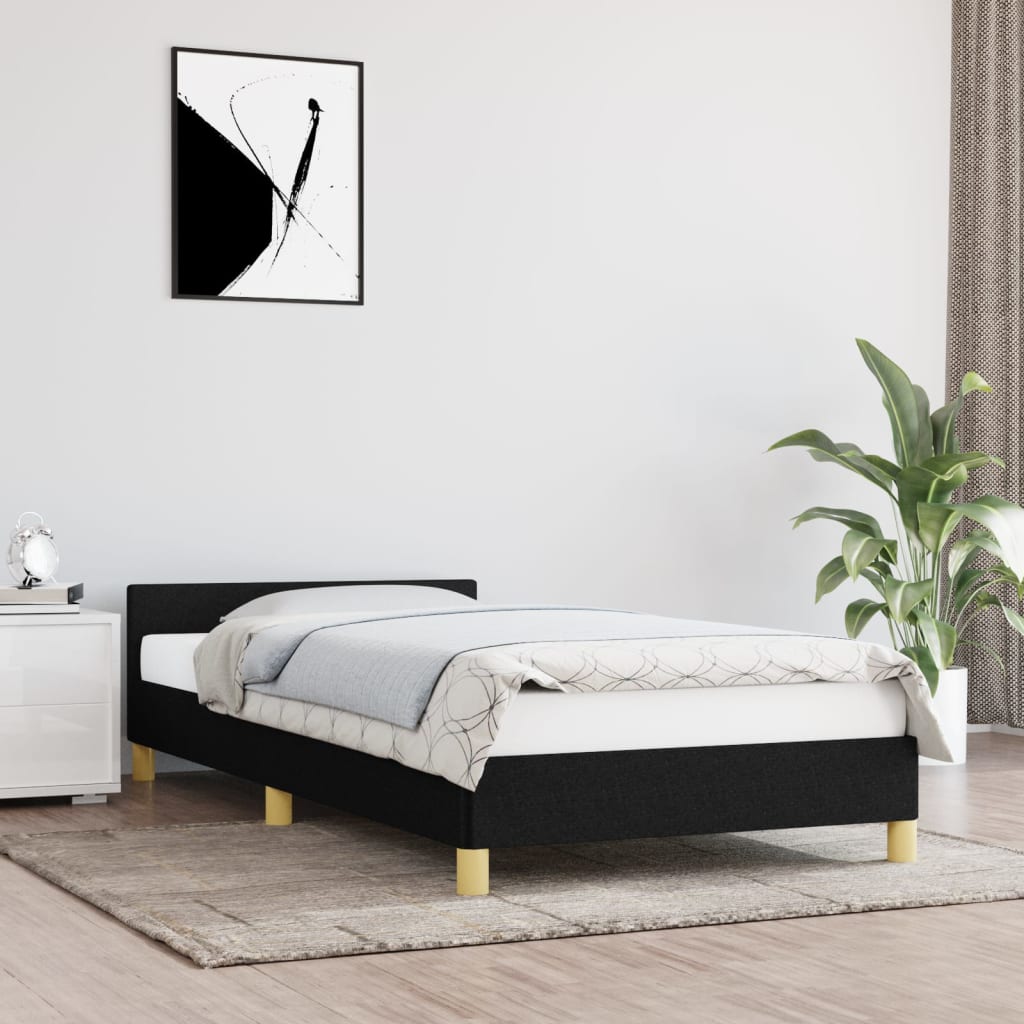 Cadru de pat cu tăblie, negru, 90x190 cm, textil - Lando