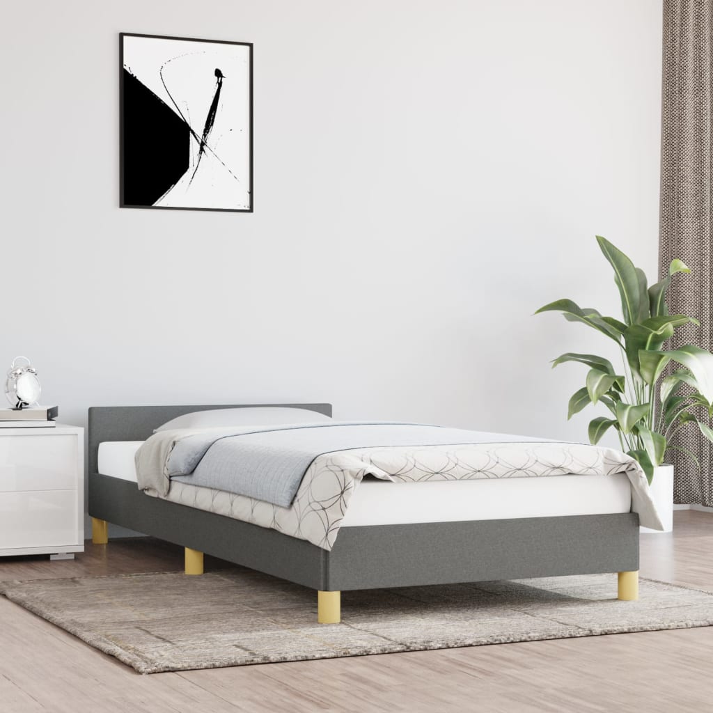 Cadru de pat cu tăblie, gri închis, 90x200 cm, textil - Lando
