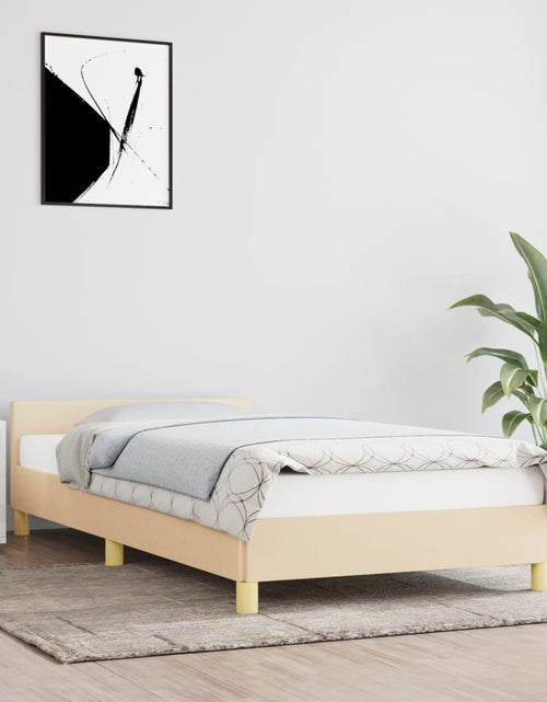 Încărcați imaginea în vizualizatorul Galerie, Cadru de pat cu tăblie, crem, 100x200 cm, textil - Lando
