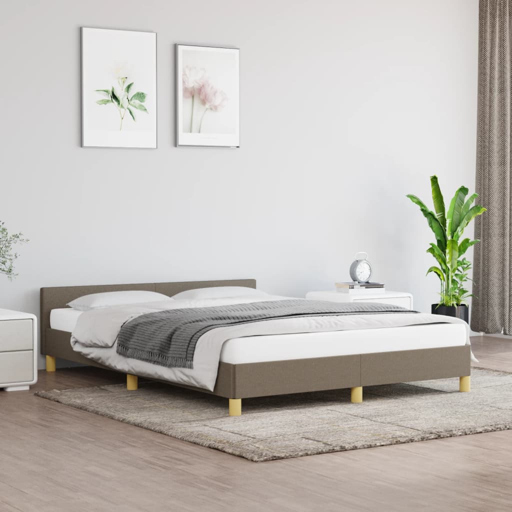 Cadru de pat cu tăblie, gri taupe, 140x190 cm, textil - Lando