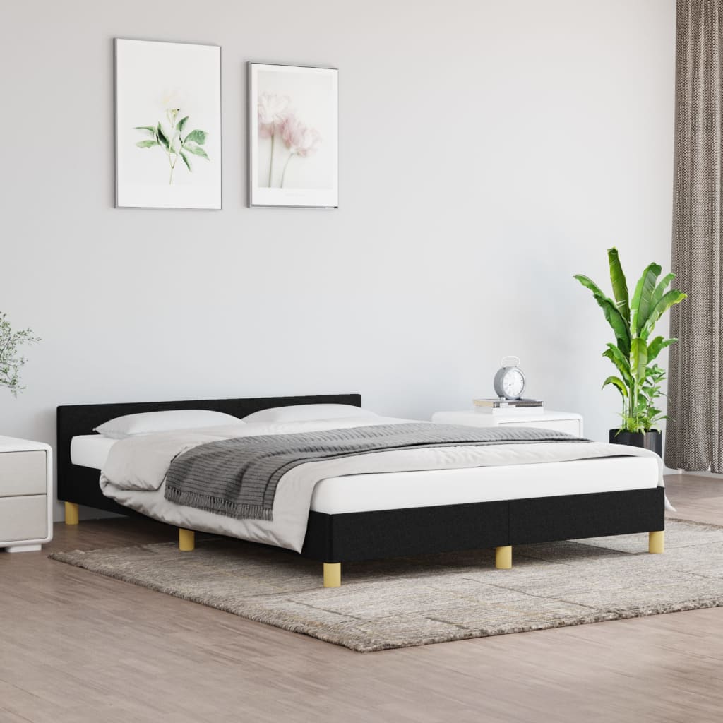 Cadru de pat cu tăblie, negru, 140x200 cm, textil - Lando