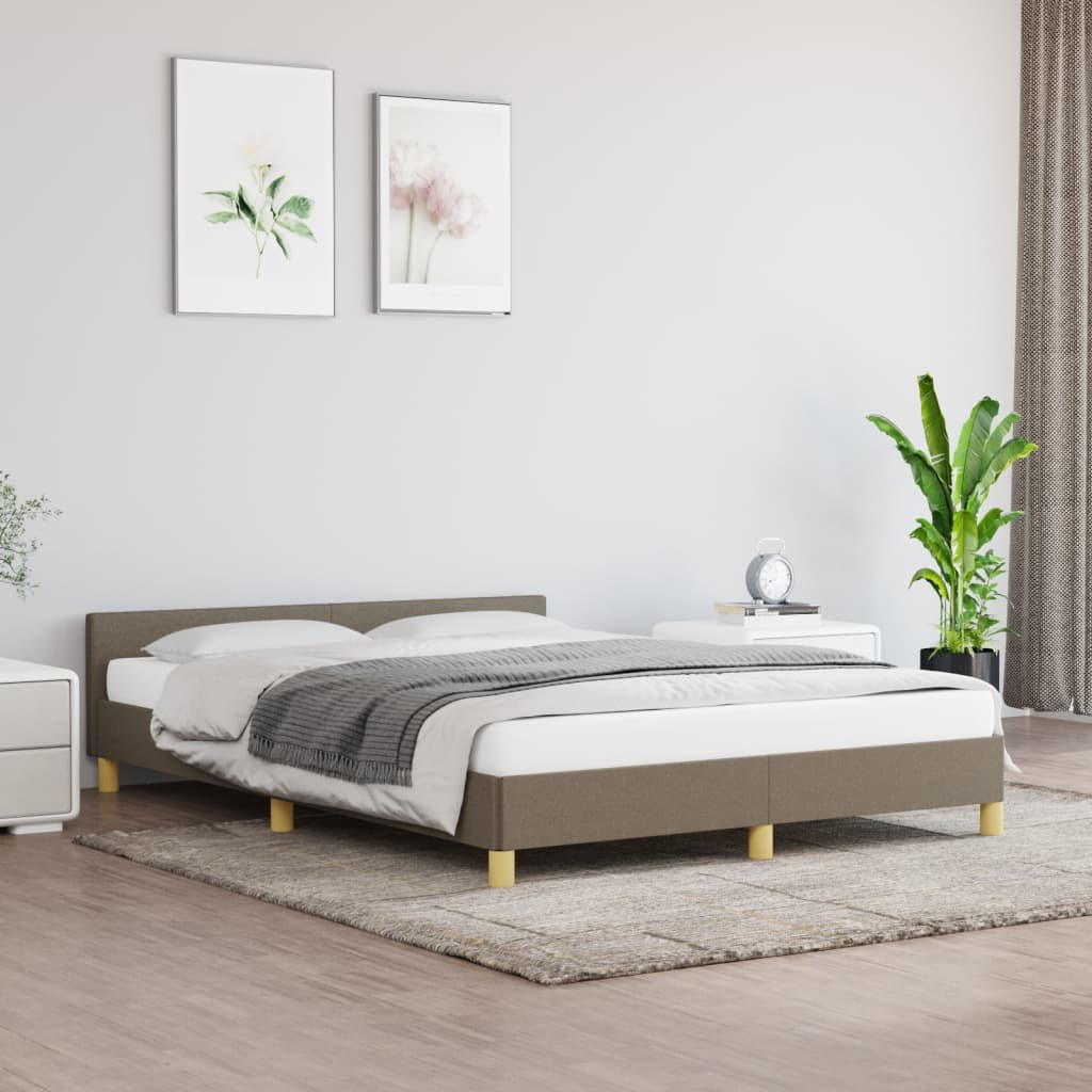Cadru de pat cu tăblie, gri taupe, 140x200 cm, textil - Lando
