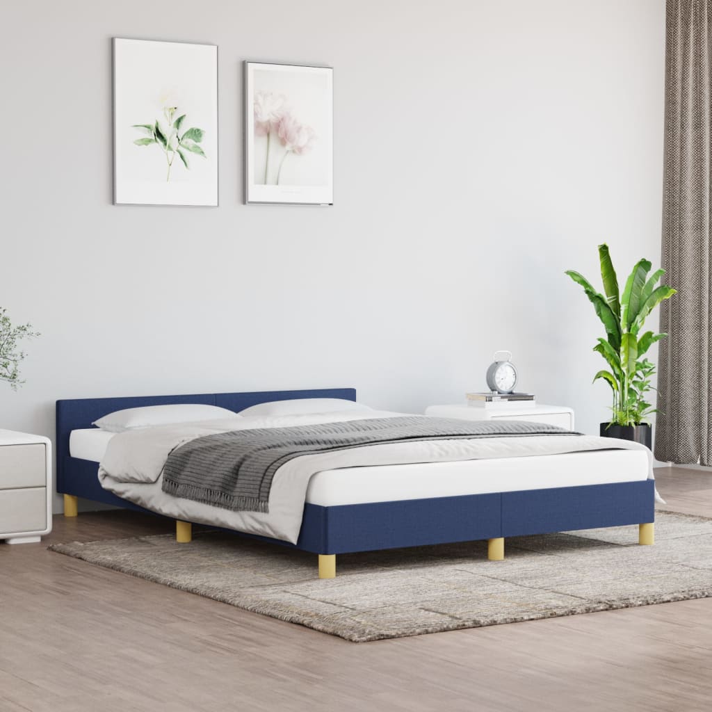 Cadru de pat cu tăblie, albastru, 140x200 cm, textil - Lando