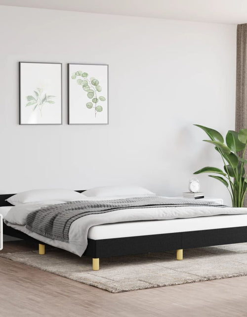 Încărcați imaginea în vizualizatorul Galerie, Cadru de pat cu tăblie, negru, 160x200 cm, textil - Lando

