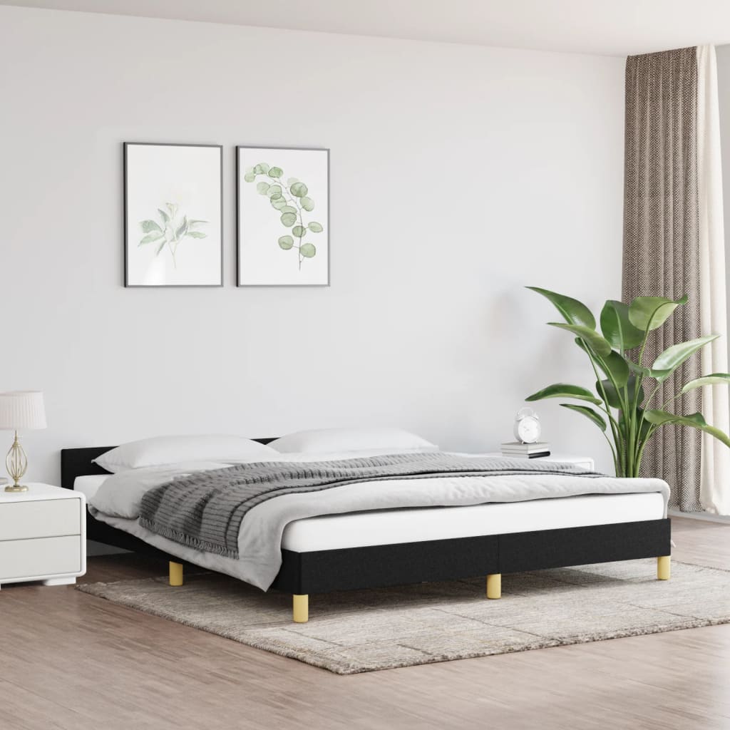 Cadru de pat cu tăblie, negru, 160x200 cm, textil - Lando