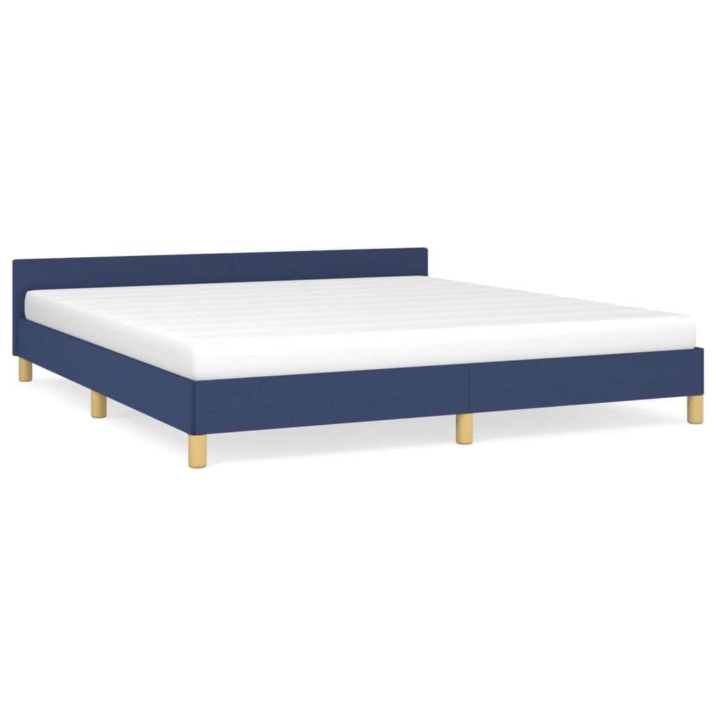 Cadru de pat cu tăblie, albastru, 180x200 cm, textil - Lando