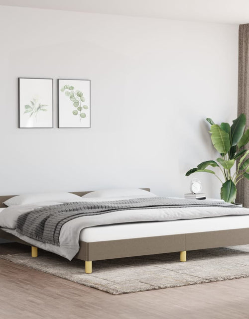 Încărcați imaginea în vizualizatorul Galerie, Cadru de pat cu tăblie, gri taupe, 200x200 cm, textil - Lando
