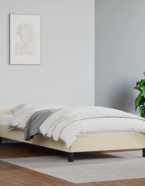 Încărcați imaginea în vizualizatorul Galerie, Cadru de pat cu tăblie, crem, 80x200 cm, piele ecologică - Lando
