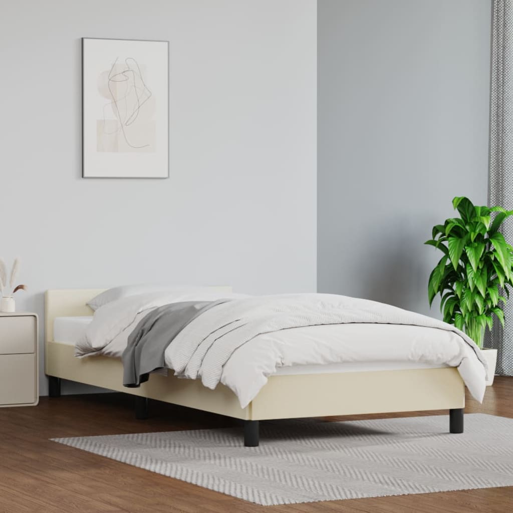 Cadru de pat cu tăblie, crem, 80x200 cm, piele ecologică - Lando