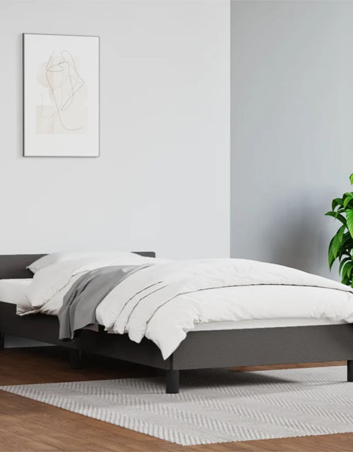 Încărcați imaginea în vizualizatorul Galerie, Cadru de pat cu tăblie, gri, 80x200 cm, piele ecologică - Lando
