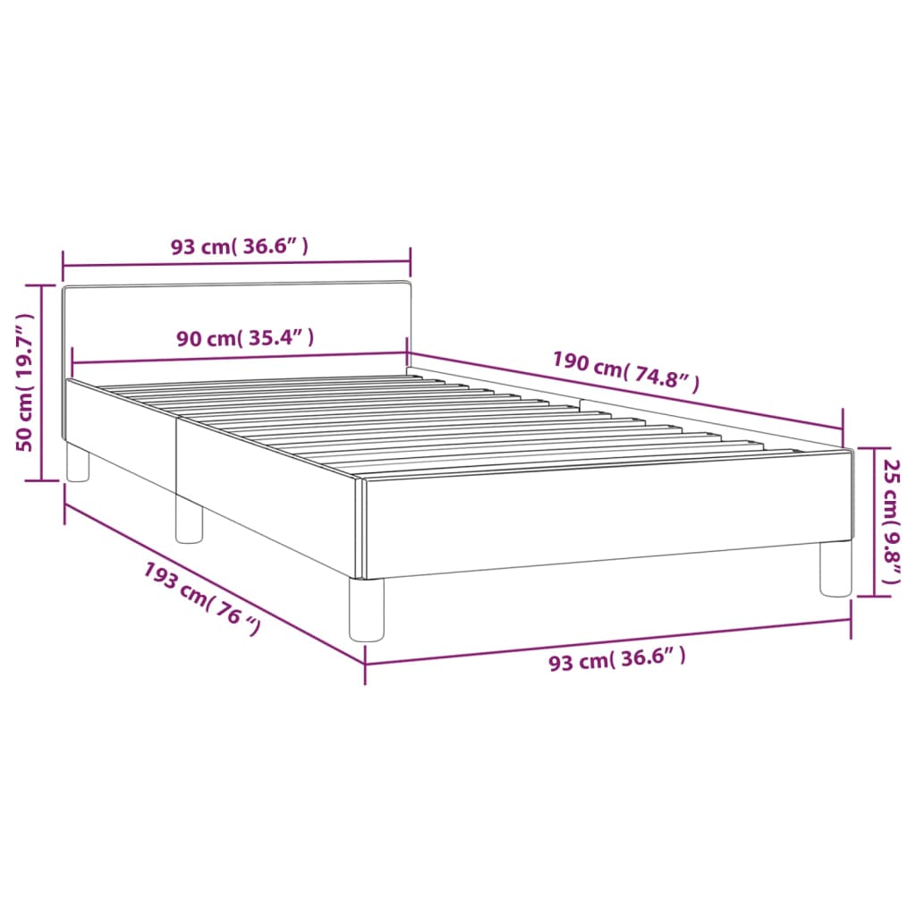 Cadru de pat cu tăblie, negru, 90x190 cm, piele ecologică - Lando