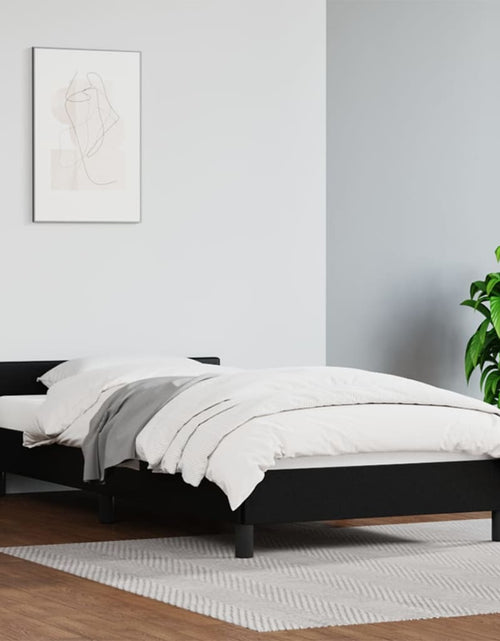 Загрузите изображение в средство просмотра галереи, Cadru de pat cu tăblie, negru, 90x190 cm, piele ecologică - Lando
