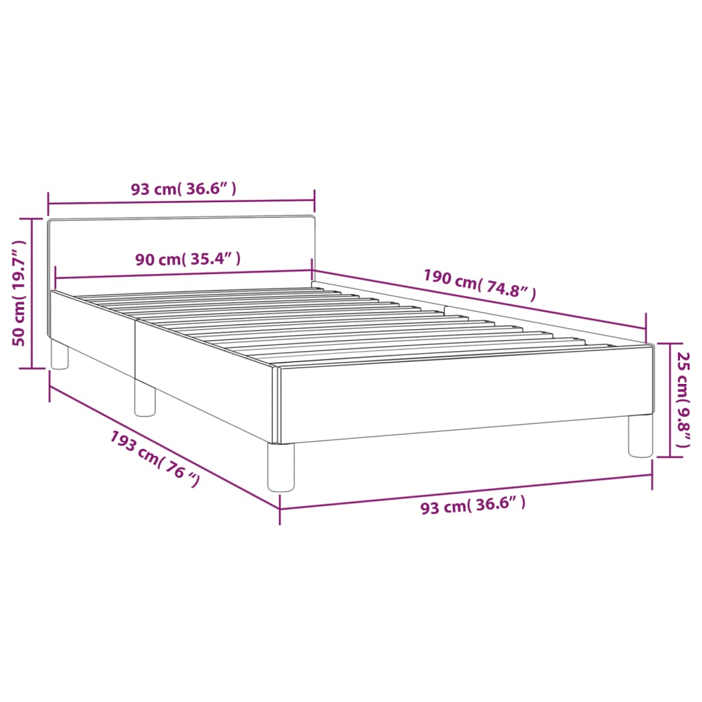 Cadru de pat cu tăblie, alb, 90x190 cm, piele ecologică - Lando