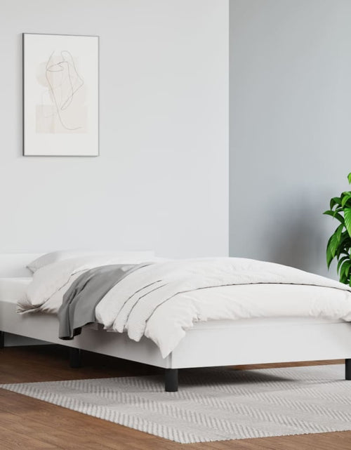 Загрузите изображение в средство просмотра галереи, Cadru de pat cu tăblie, alb, 90x190 cm, piele ecologică - Lando
