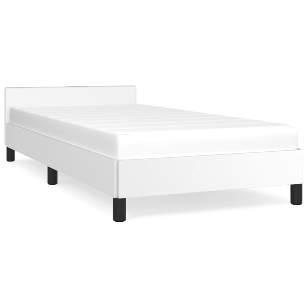 Cadru de pat cu tăblie, alb, 90x200 cm, piele ecologică - Lando